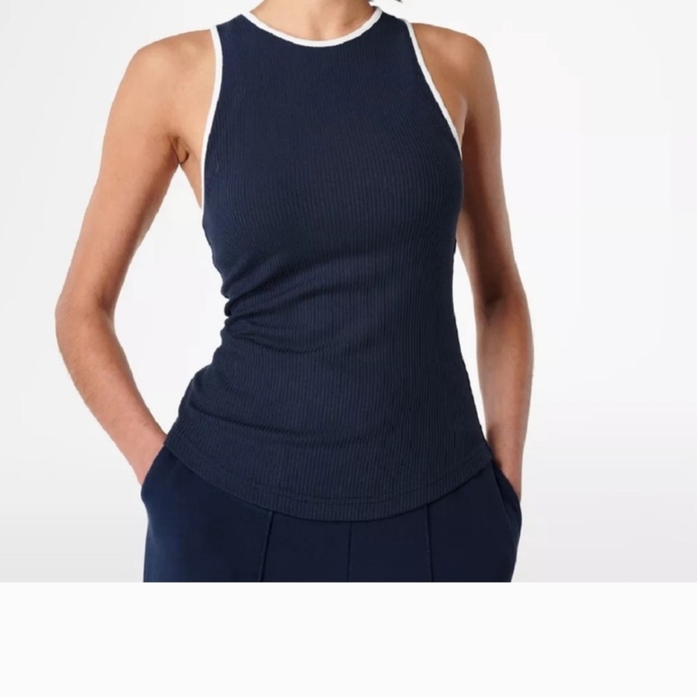 Sweaty Betty Harper Racer Rib Tank Navy Blue Size 12 NWT